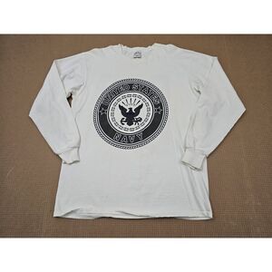 Men's Large Vintage Soffee Thrashed US Navy Reflective Long Sleeve T-Shirt